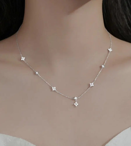 ANENJERY Inlaid Zircon Four-leaf Flower Chain Necklace for Women New Niche Light Luxury Hot Fashion collares choker Accessories