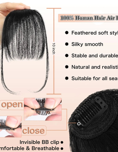Load image into Gallery viewer, NAYOO Bangs Hair Clip in Bangs 100% Real Human Hair Extensions Natural Black Wispy Bangs Clip on Air Bangs for Women Fringe with Temples Hairpieces Curved Bangs for Daily Wear
