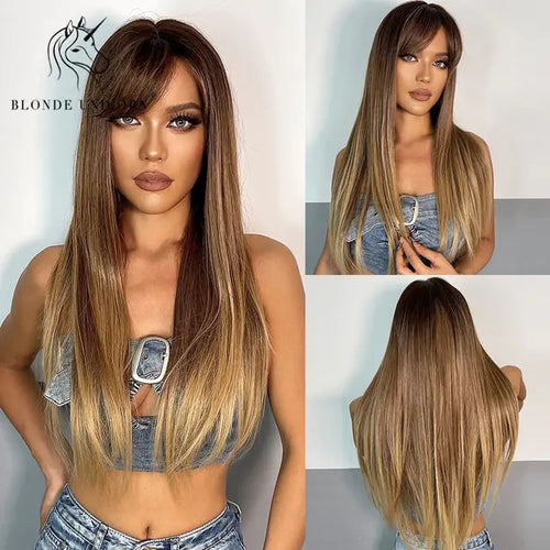 Load image into Gallery viewer, Synthetic Long Brown Wig
