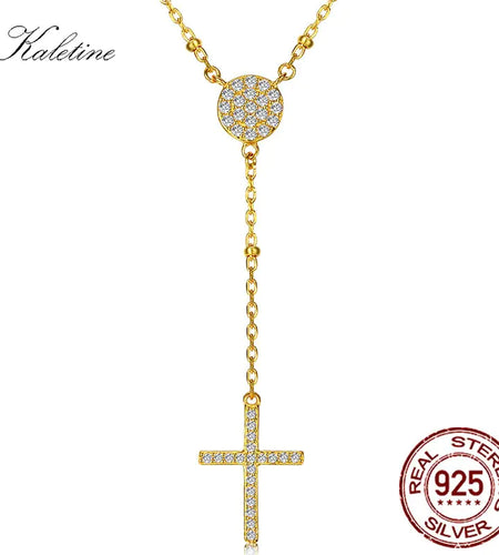 KALETINE 925 Sterling Silver Rosary Necklaces Trendy Gold Jewelry Cross Charms Turkey Evil Eye Necklace Women Accessories Men