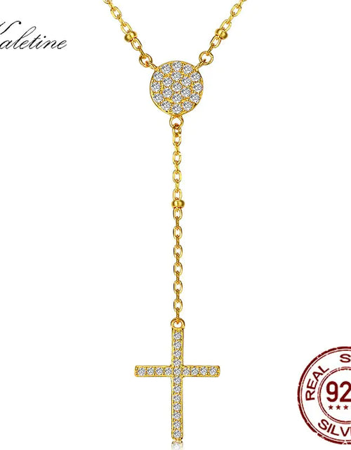 Load image into Gallery viewer, KALETINE 925 Sterling Silver Rosary Necklaces Trendy Gold Jewelry Cross Charms Turkey Evil Eye Necklace Women Accessories Men
