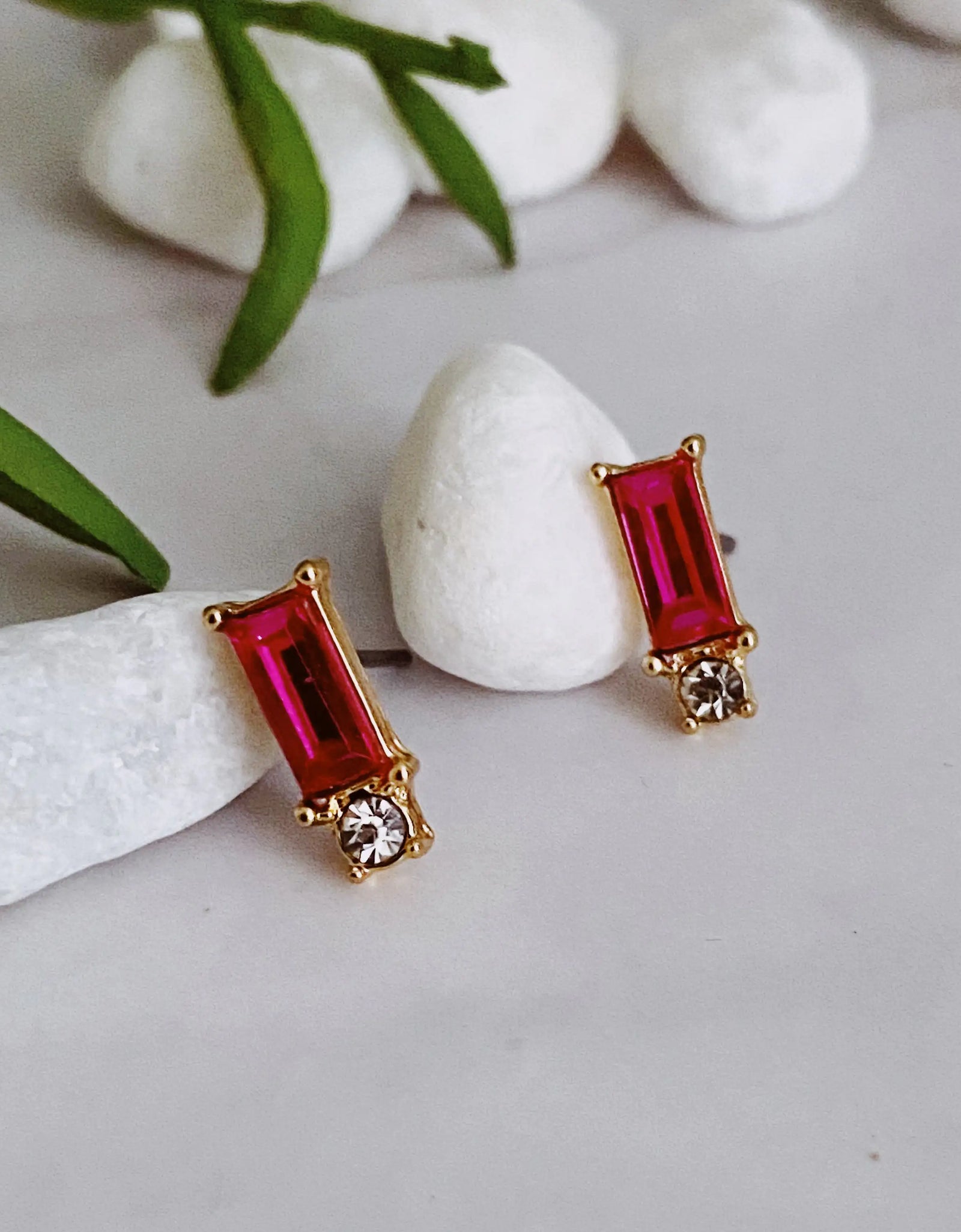 Baguette Cut Stone Stud Earrings