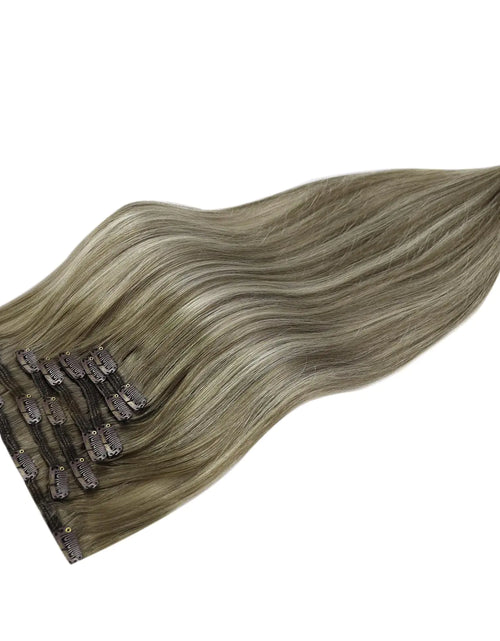 Load image into Gallery viewer, Full Shine Clip in Human Hair Extensions 20 Inch Seamless Clip in Hair Extensions Straight Remy Hair Cool Taupe Ombre Highlight Blonde Damage Free Hair Extensions Clip ins 20 Inch(Pack of 1) #7/800/7 Cool Taupe Mix Blonde

