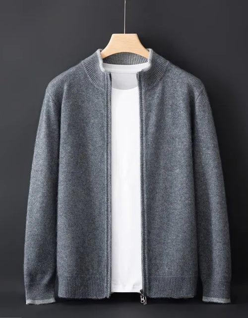 Load image into Gallery viewer, Men&#39;s Zipper Stand Collar Color-Block Cardigan
