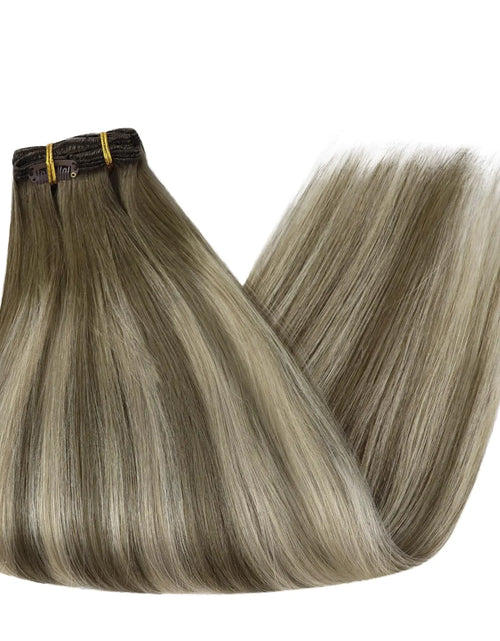 Load image into Gallery viewer, Full Shine Clip in Human Hair Extensions 20 Inch Seamless Clip in Hair Extensions Straight Remy Hair Cool Taupe Ombre Highlight Blonde Damage Free Hair Extensions Clip ins 20 Inch(Pack of 1) #7/800/7 Cool Taupe Mix Blonde
