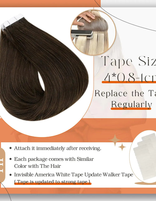 Load image into Gallery viewer, Full Shine Tape in Hair Extensions Remy Human Hair Invisible Skin Weft Color 2 Dark Brown Tape Hair Extensions Brazilian Hair 18 Inch 50 Gram Per Package 20 Pieces Seamless Human Hair Extensions # 2 Brown
