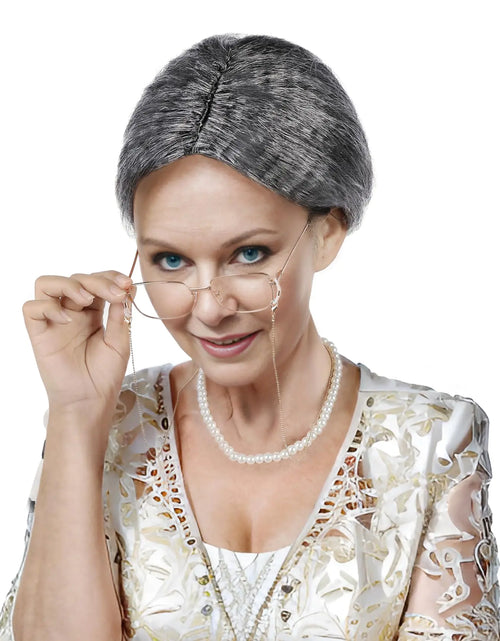 Load image into Gallery viewer, Old Lady Wig And Glasses Grey Wig Short Cosplay Grandma Wig Costume For Women Gray Old Lady
