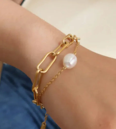 Double-layer Bracelet Female Natural Pearl Pendant With Quality Titanium Steel