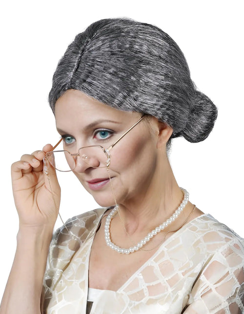 Load image into Gallery viewer, Old Lady Wig And Glasses Grey Wig Short Cosplay Grandma Wig Costume For Women Gray Old Lady
