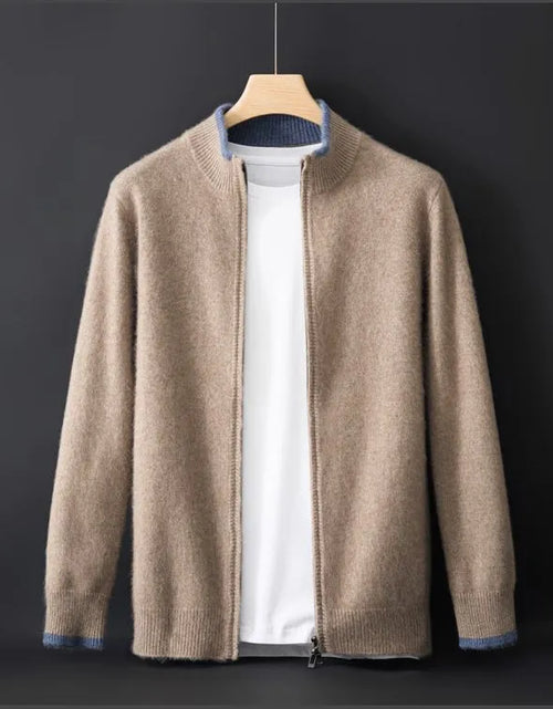Load image into Gallery viewer, Men&#39;s Zipper Stand Collar Color-Block Cardigan
