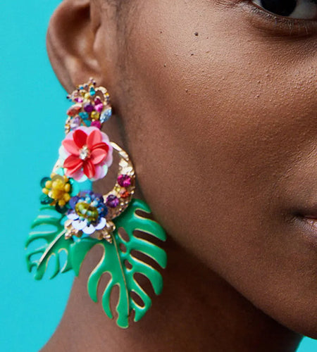 Leaf & Flower Shape Zinc Alloy Dangle Earrings