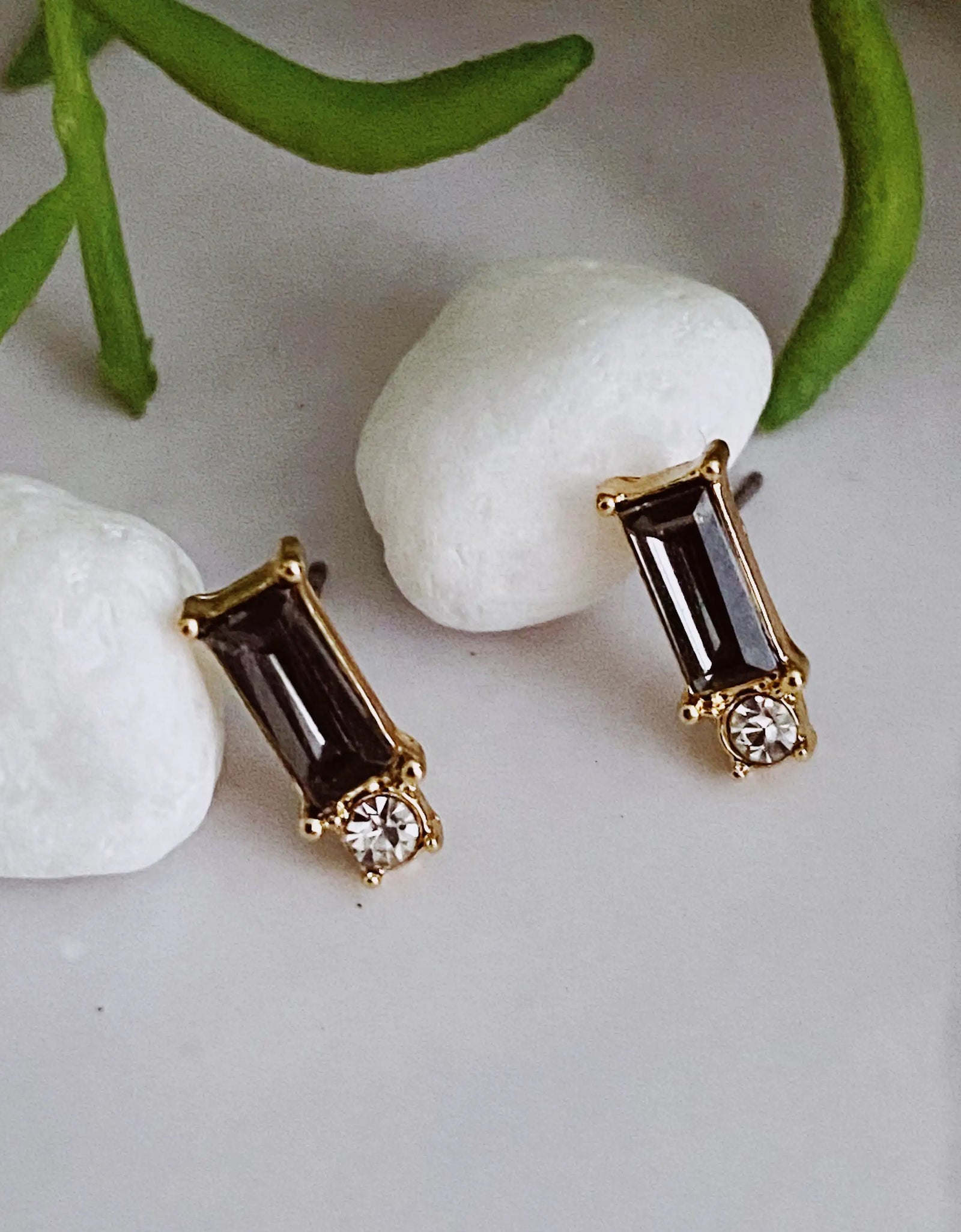 Baguette Cut Stone Stud Earrings