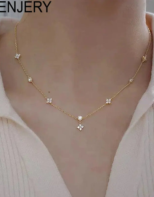 Load image into Gallery viewer, ANENJERY Inlaid Zircon Four-leaf Flower Chain Necklace for Women New Niche Light Luxury Hot Fashion collares choker Accessories
