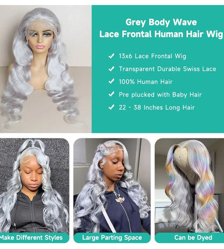 Grey Body Wave Lace Front Wig