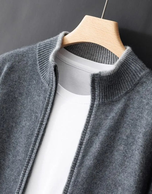 Load image into Gallery viewer, Men&#39;s Zipper Stand Collar Color-Block Cardigan
