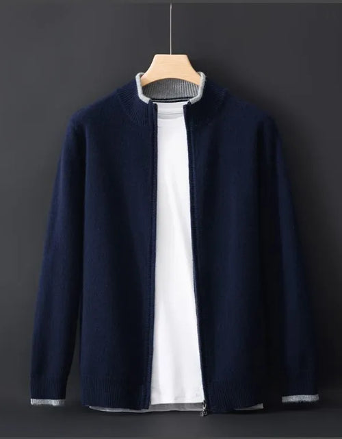 Load image into Gallery viewer, Men&#39;s Zipper Stand Collar Color-Block Cardigan
