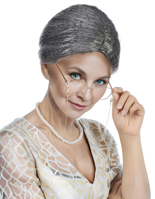 Load image into Gallery viewer, Old Lady Wig And Glasses Grey Wig Short Cosplay Grandma Wig Costume For Women Gray Old Lady

