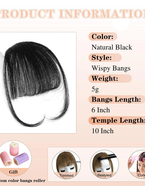 Load image into Gallery viewer, NAYOO Bangs Hair Clip in Bangs 100% Real Human Hair Extensions Natural Black Wispy Bangs Clip on Air Bangs for Women Fringe with Temples Hairpieces Curved Bangs for Daily Wear

