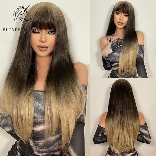 Load image into Gallery viewer, Synthetic Long Brown Wig
