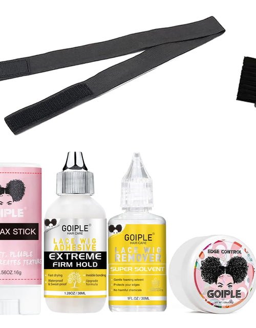 Load image into Gallery viewer, Wig Glue 1.28OZ, Waterproof Lace Front Wig Glue for Wigs with Tools and Hair Wax Stick (Wig Glue/Wig Glue Remover/Hair Wax Stick/Edge Control Wax/Elastic Band/Hair Dual Drush) flower scent-6pcs
