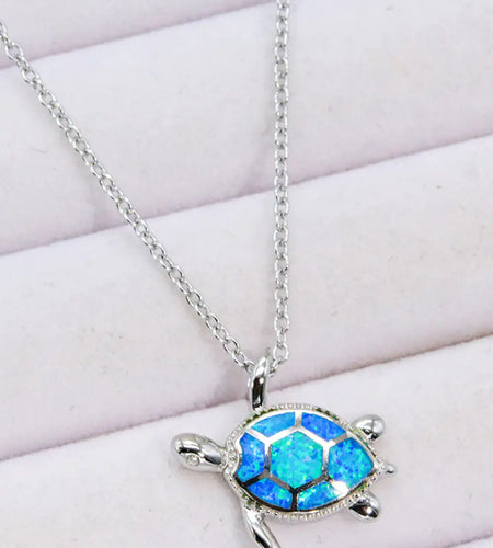 Opal Turtle Pendant Chain-Link Necklace