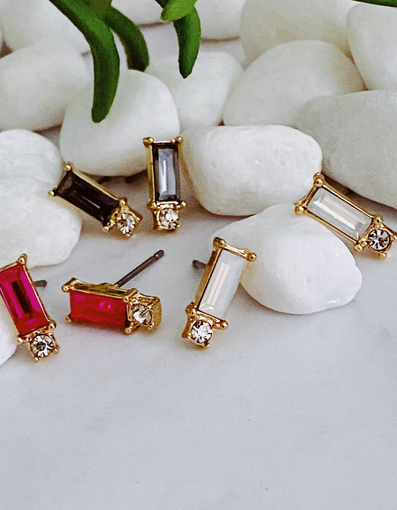 Baguette Cut Stone Stud Earrings