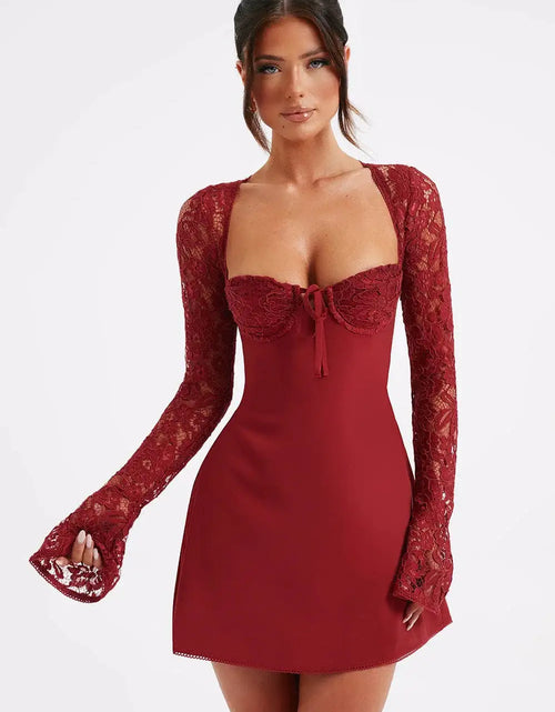 Load image into Gallery viewer, Women&#39;s Low Cut Mini Sexy Lace Long Sleeve
