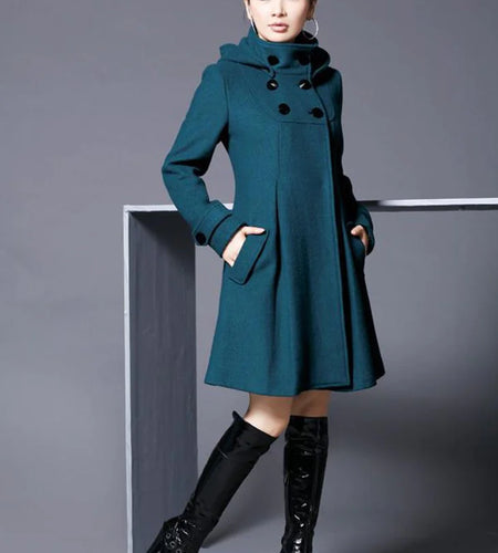 Overcoat hooded double breasted windbreaker