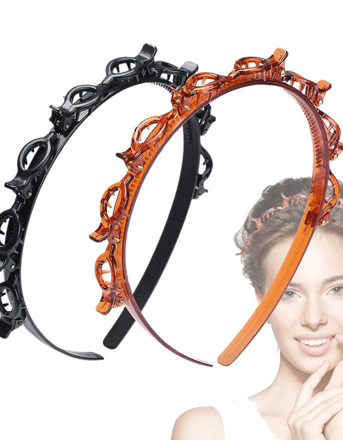 Load image into Gallery viewer, JASSINS 2 Pcs Bangs Hairstyle Hairpin Headband, Professional Weave Bangs Clip, Toothed Headband Braid Tool, Women Girls Fashion Hair Accessories (Black and Brown)
