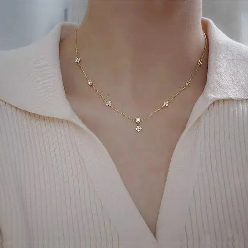 Load image into Gallery viewer, ANENJERY Inlaid Zircon Four-leaf Flower Chain Necklace for Women New Niche Light Luxury Hot Fashion collares choker Accessories
