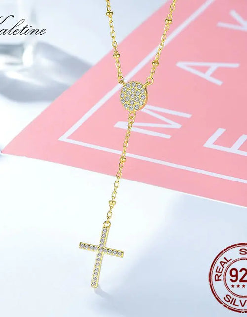 Load image into Gallery viewer, KALETINE 925 Sterling Silver Rosary Necklaces Trendy Gold Jewelry Cross Charms Turkey Evil Eye Necklace Women Accessories Men
