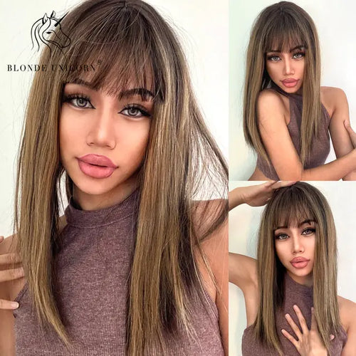 Load image into Gallery viewer, Synthetic Long Brown Wig
