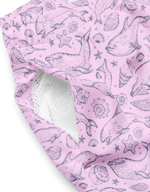 Load image into Gallery viewer, Men&#39;s Eco Pink Whale Pod Swim Trunks
