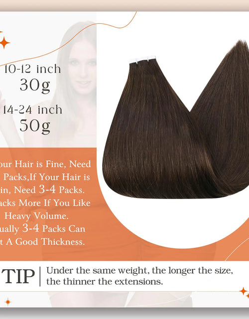 Load image into Gallery viewer, Full Shine Tape in Hair Extensions Remy Human Hair Invisible Skin Weft Color 2 Dark Brown Tape Hair Extensions Brazilian Hair 18 Inch 50 Gram Per Package 20 Pieces Seamless Human Hair Extensions # 2 Brown
