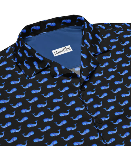 Midnight Whale Party Button Down Hawaiian Shirt - Coastal Summer 2024 Collection