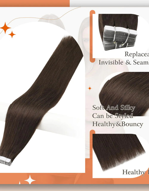 Load image into Gallery viewer, Full Shine Tape in Hair Extensions Remy Human Hair Invisible Skin Weft Color 2 Dark Brown Tape Hair Extensions Brazilian Hair 18 Inch 50 Gram Per Package 20 Pieces Seamless Human Hair Extensions # 2 Brown
